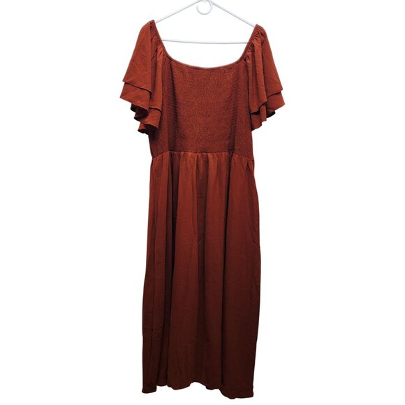 Scomchic Womens Rust Off-Shoulder Ruffle Midi Dress Size 4XL - Picture 4 of 6